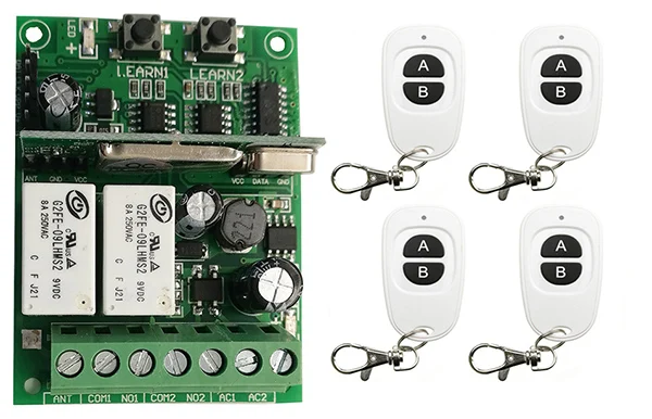 Individual learning code DC9V 12V 24V 10A 2CH RF Wireless Remote Control Receiver+White Waterproof Transmitter/ lamp/shutters