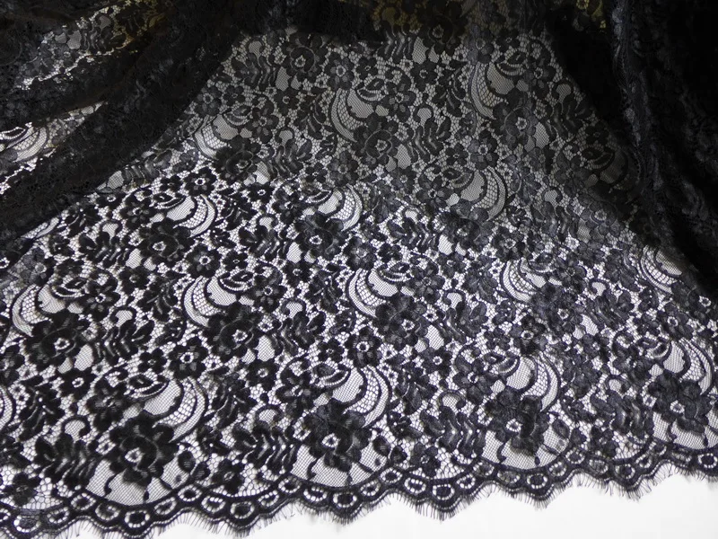 3m/lot Black Chantilly Eyelash Lace Fabric For Bridal Wedding Apparel Fabrics Supply Curtains DIY Sewing Craft