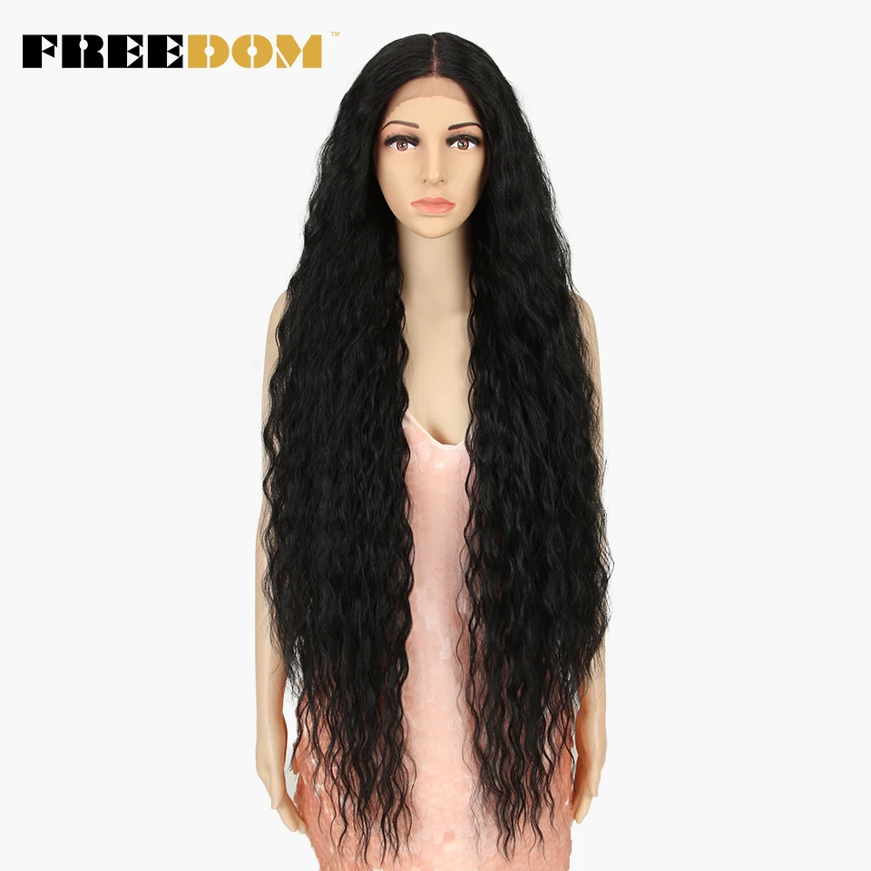 FREEDOM – Synthetische Perücken mit Spitze am Vorderteil für schwarze Frauen, 40 Zoll lang, Cosplay-Perücke, lockige Perücken mit Spitze, Ombré-Perücke mit Highlights in den Farben Ingwer, Weiß und Pink. – Detail 12