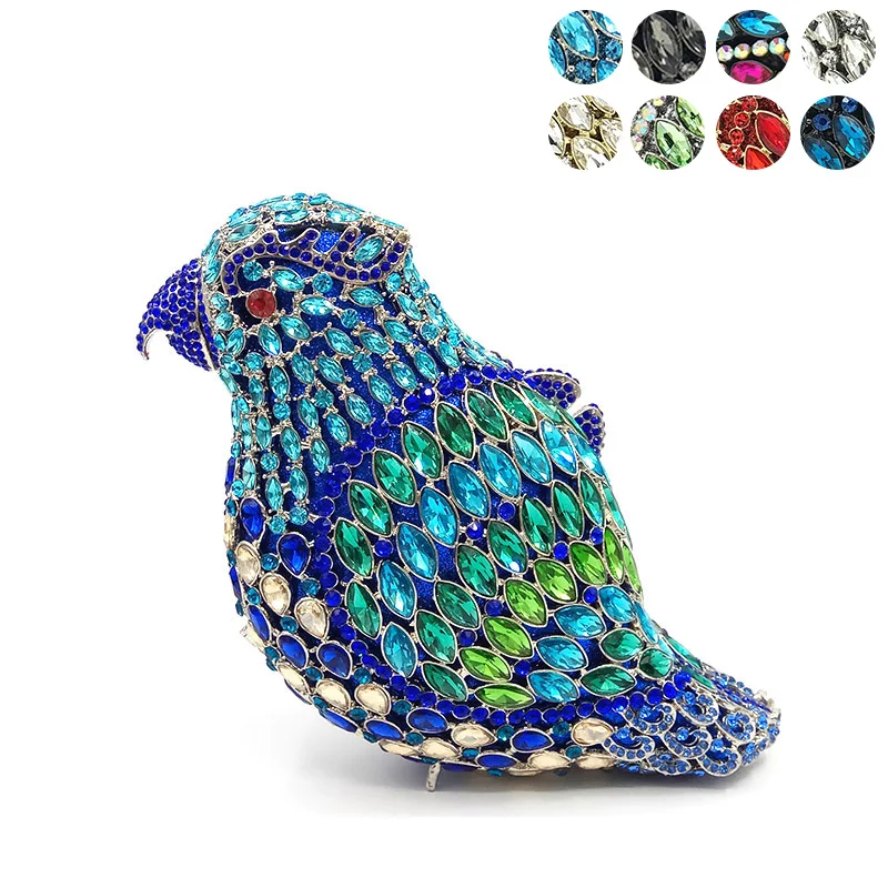 

Ladies handbag Bridal wedding party purse women evening party bag diamonds bird parrot crystal clutches elegant crystal purse