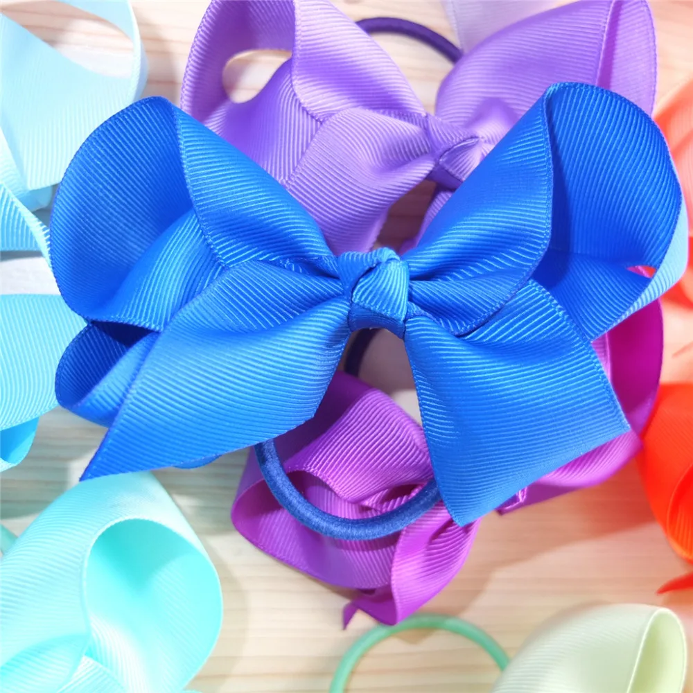 6 pcs 4 inch Hair bow WITH Elastic Bands Kids Girl Ponytail Hair Holder Hair accessories Elastic Loop Bobble bows Headwear