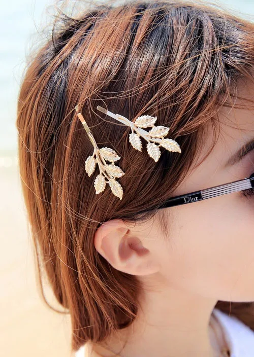 5 Patterns Leaf Starfish Shell Conch Golden Metallic Hair Clips and Pins  Women Barrettes Headwear