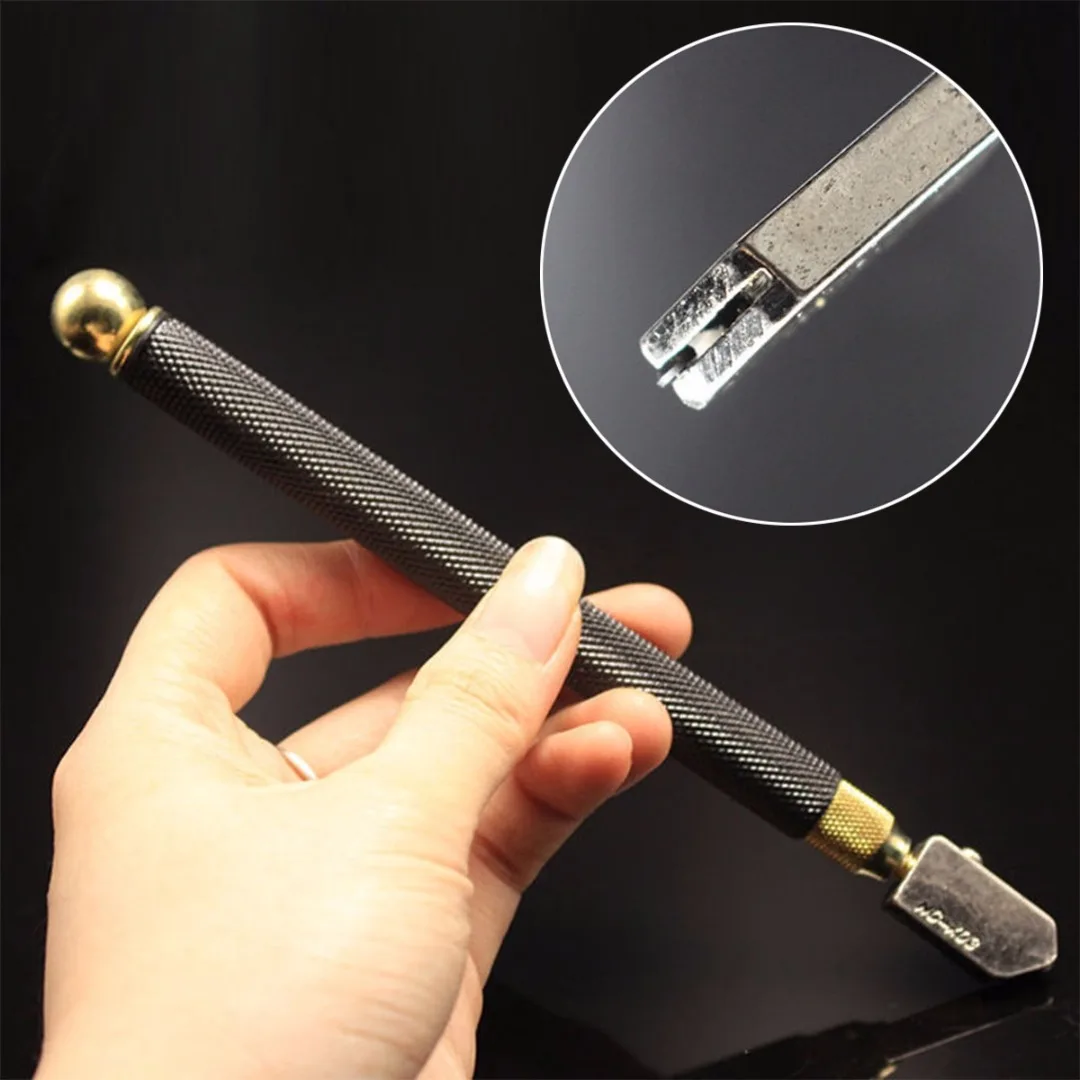 

1pc Professional Oil Feed Glass Cutter Diamond Antislip Metal Handle Cutting Tools