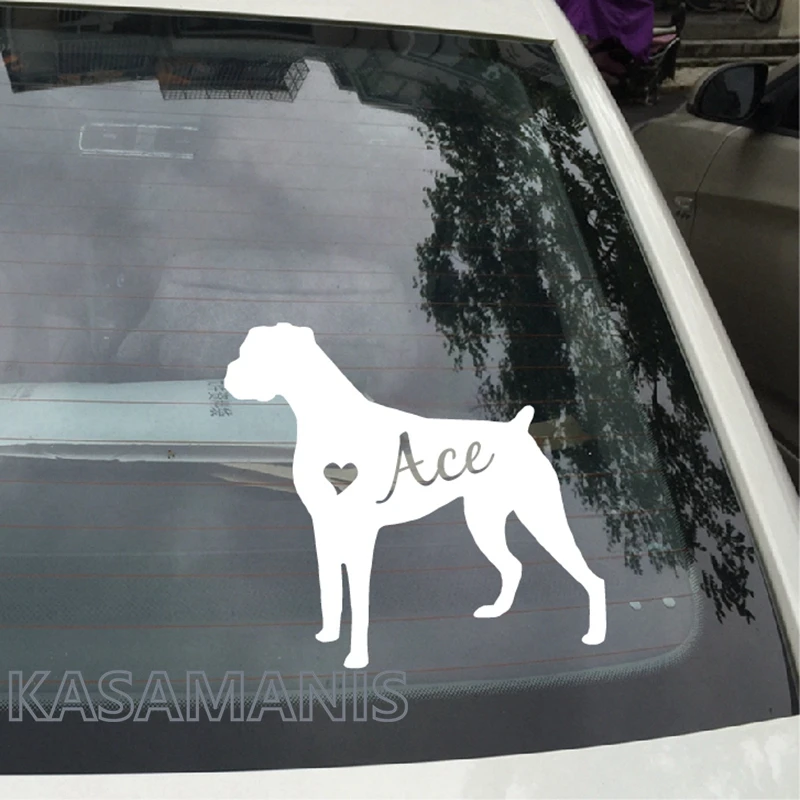 Personalized Dog Boxer Art Decal Car Window Decor , Custom Pet Dog Name Boxer Vinyl Sticker For Car Laptop Decoration