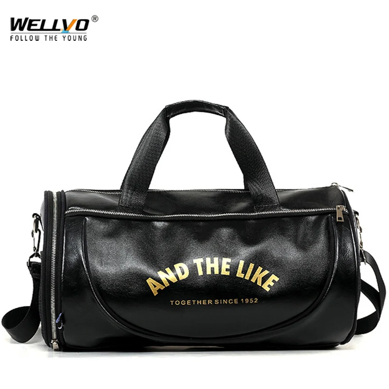 Quality PU Leather Travel Luggage Bag Fashion Male Black Storage Handbags Men Over the Shoulder Bag for Shoes Fitness XA252WC