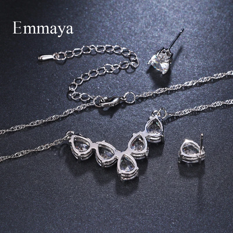 Emmaya Brand Elegance Charm AAA Cubic Zircon Heart Shape Crystal Earrings Necklace Set For Women Popular Bride Jewelry Gift