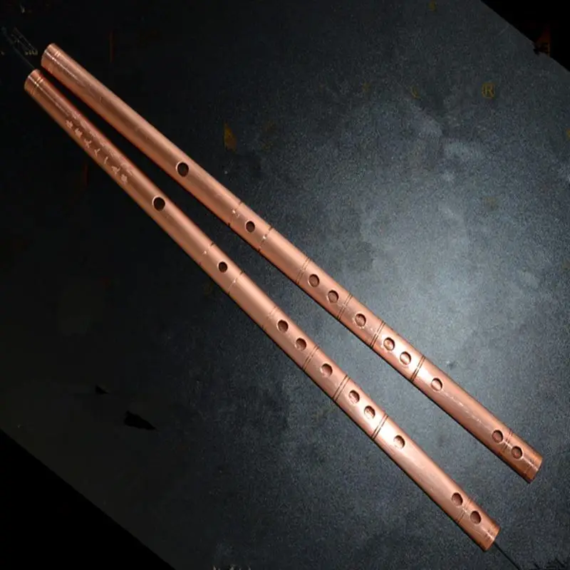 Red Copper Metal Flute Dizi E / F Key One Section Metal Flauta Transverse Flute Musical Instruments Flauta Self-defense Weapon