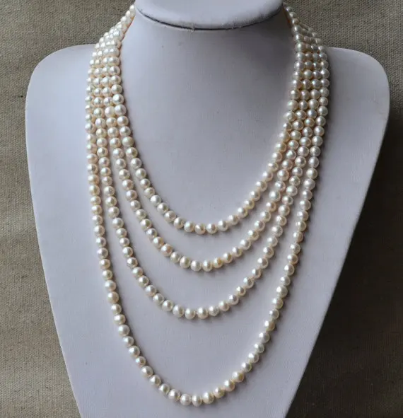 

Charming Real Pearl Jewelry,Long 90inches 7-8mm White Color Freshwater Pearl Necklace,Wedding Party Jewelry