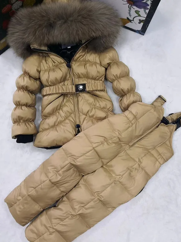 brand 2021 Winter Jacket Children down jackets & PANT duck down Fur hooded girl snowsuit boy Suit set outerwear ski suit famous