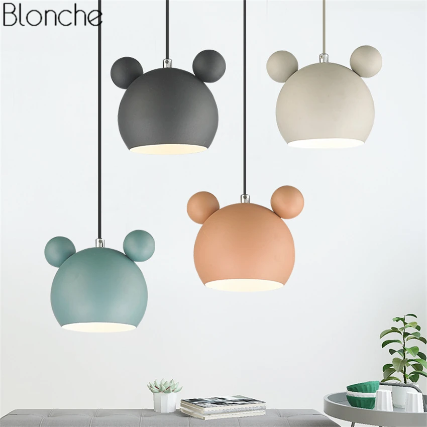 Modern Mickey Pendant Lights Metal Hanglamp Led Lamp Iron Hanging Light for Children's Room Bedroom Cute Gift Fixtures Luminaria