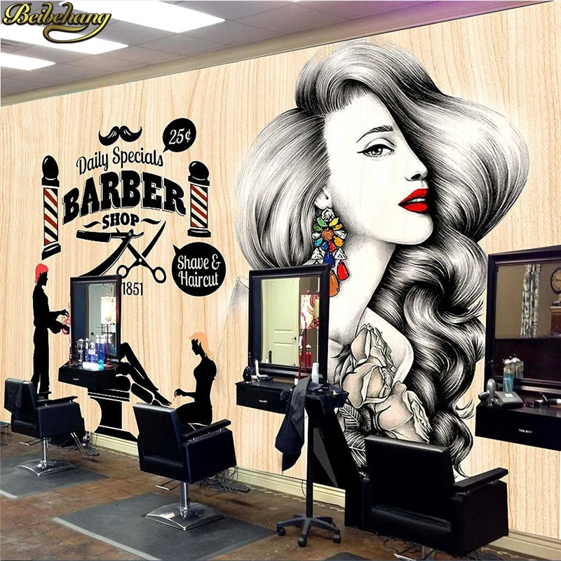 beibehang Custom Photo 3d Wallpaper Murals Hairdressing Salon Hair Salon Wall Barbershop Vintage retro make-up papel de parede