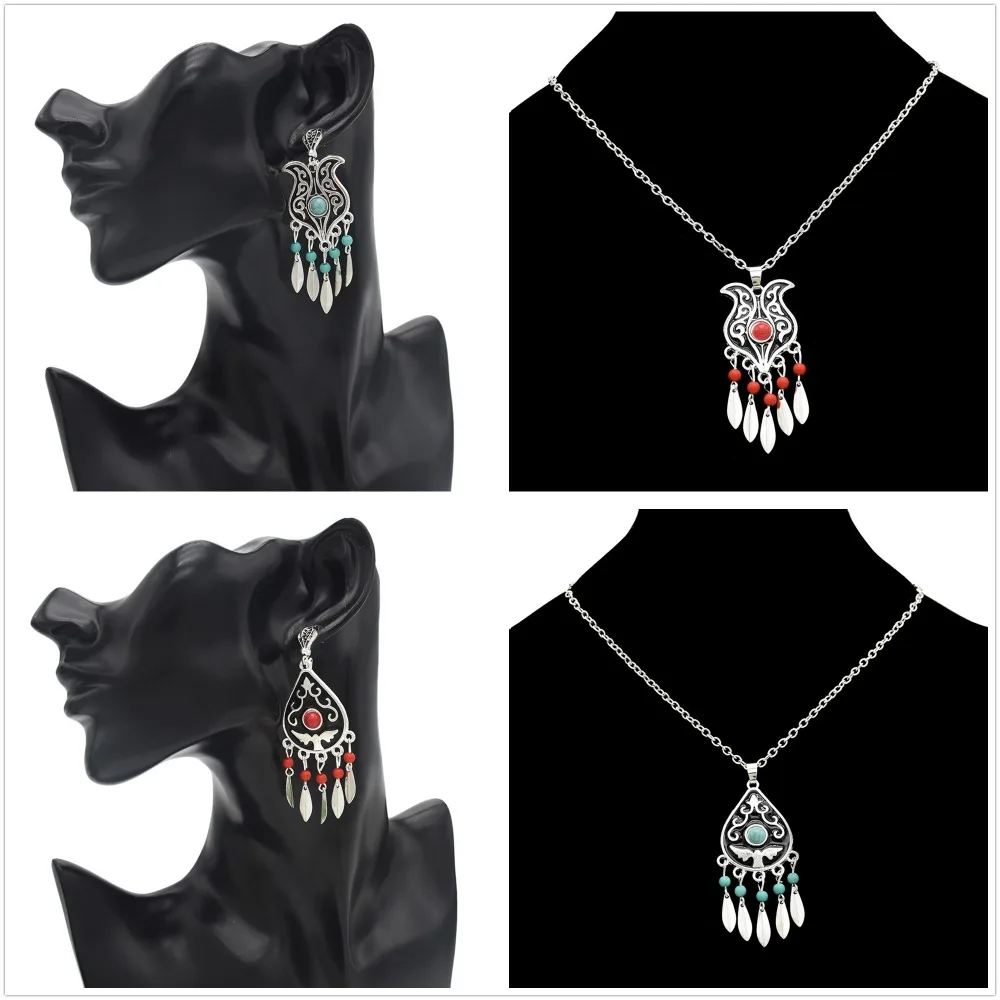 4 Styles Vintage Tibet  Fashion Jewelry Set Beads Tassel Pendant Necklaces Earrings Sets for Women Boho Turkish Jewelry