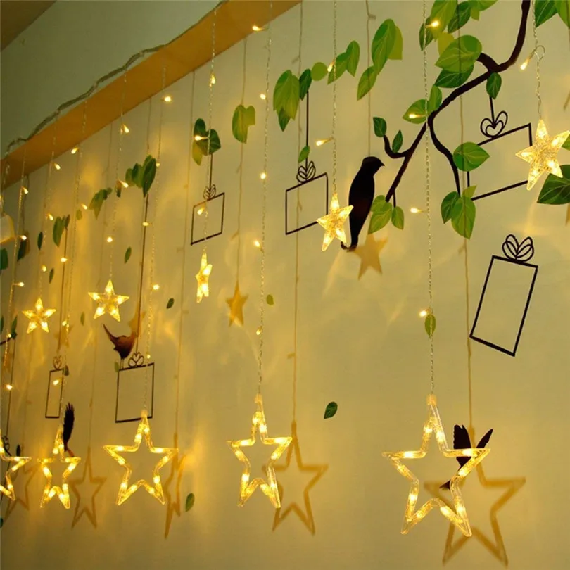 Christmas Lights Outdoor Indoor 4.5M Star Curtain String Light 138 LED Lamp with 8 Flashing Modes Decoration for Wedding Home