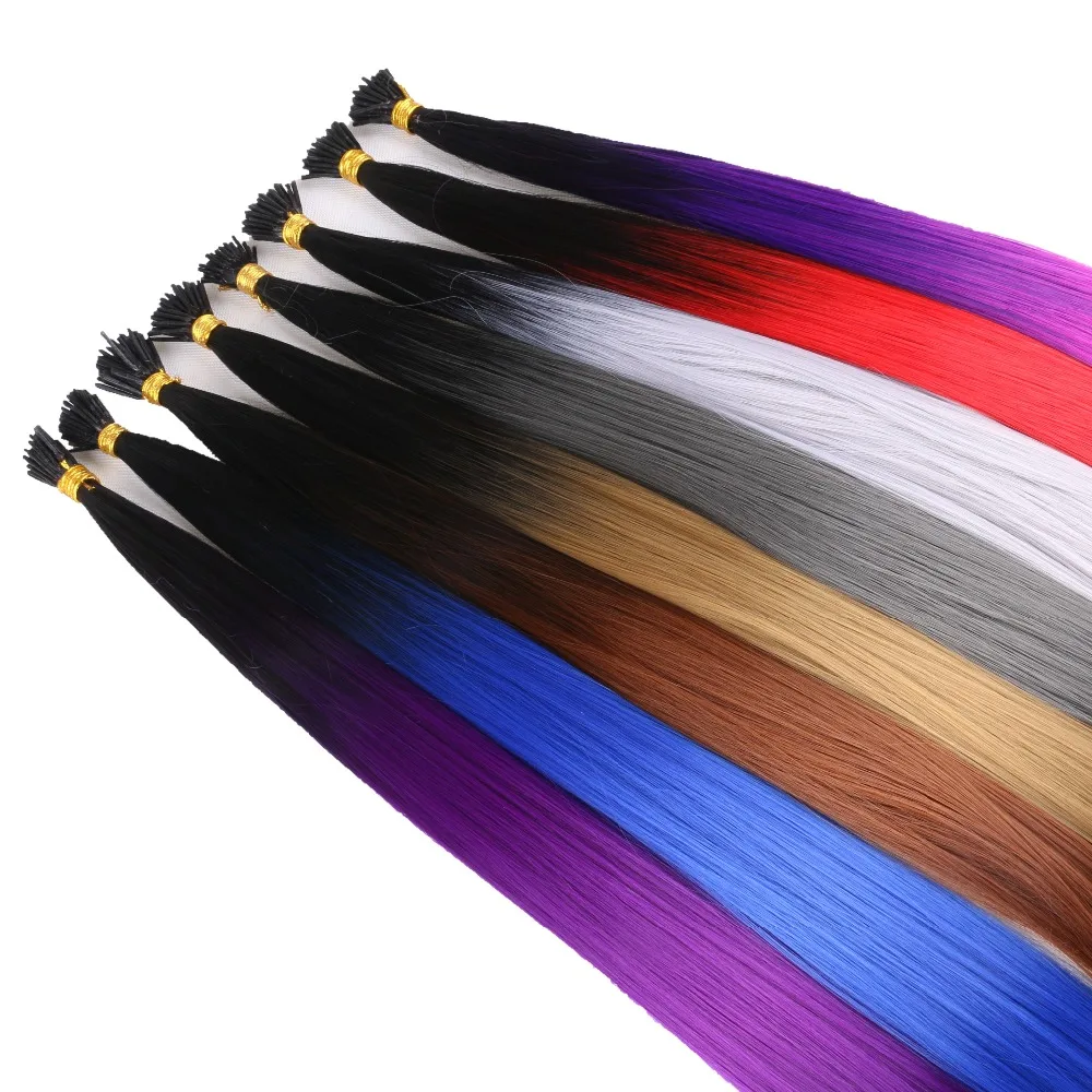 I Tip Feather Hair Extensions Straight Colorful Synthetic Pre Bonded Hair Luxury for Braiding 22\