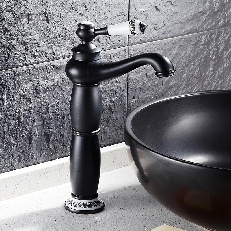 

Bathroom Faucet Sink Vessel Single Handle Basin Mixer Tap Lavatory Faucets Tall Body Oil Rubbed Bronze with porcelain