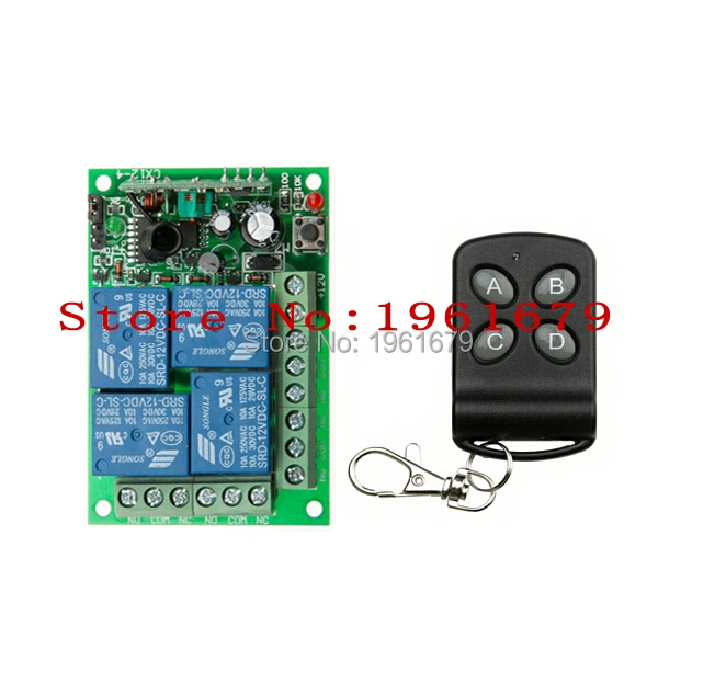 

DC 12V 10A 4 channel RF Wireless Remote Control system 1 Receiver 1 Transmitter with four buttons Learning code