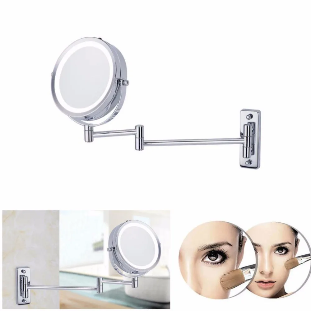 LED Lighted Makeup Mirror 1x/5x Wall Mount Swivel Magnifying Cosmetic Shave