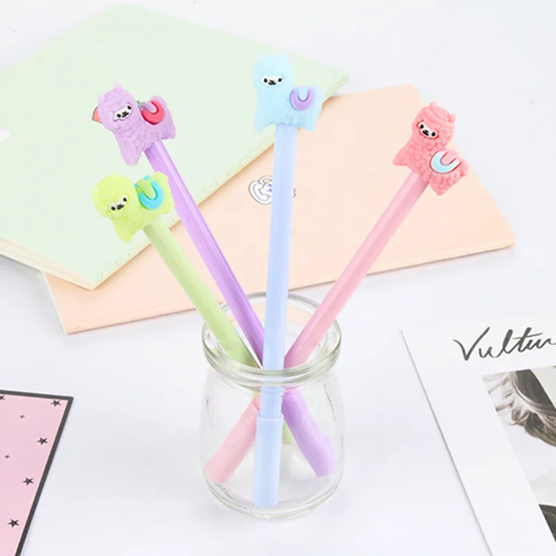 40 PCs Cartoon Creative Plush Alpaca Gel Pen Cute Lamb Black Water Pen Student Stationery Kawaii School Supplies Pen