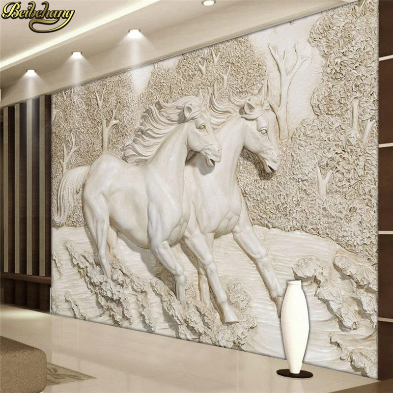 

beibehang papel de parede 3d Relief horse photo Mural Wallpaper Living Room Bedroom Landscape Wall paper home decor 3D Painting