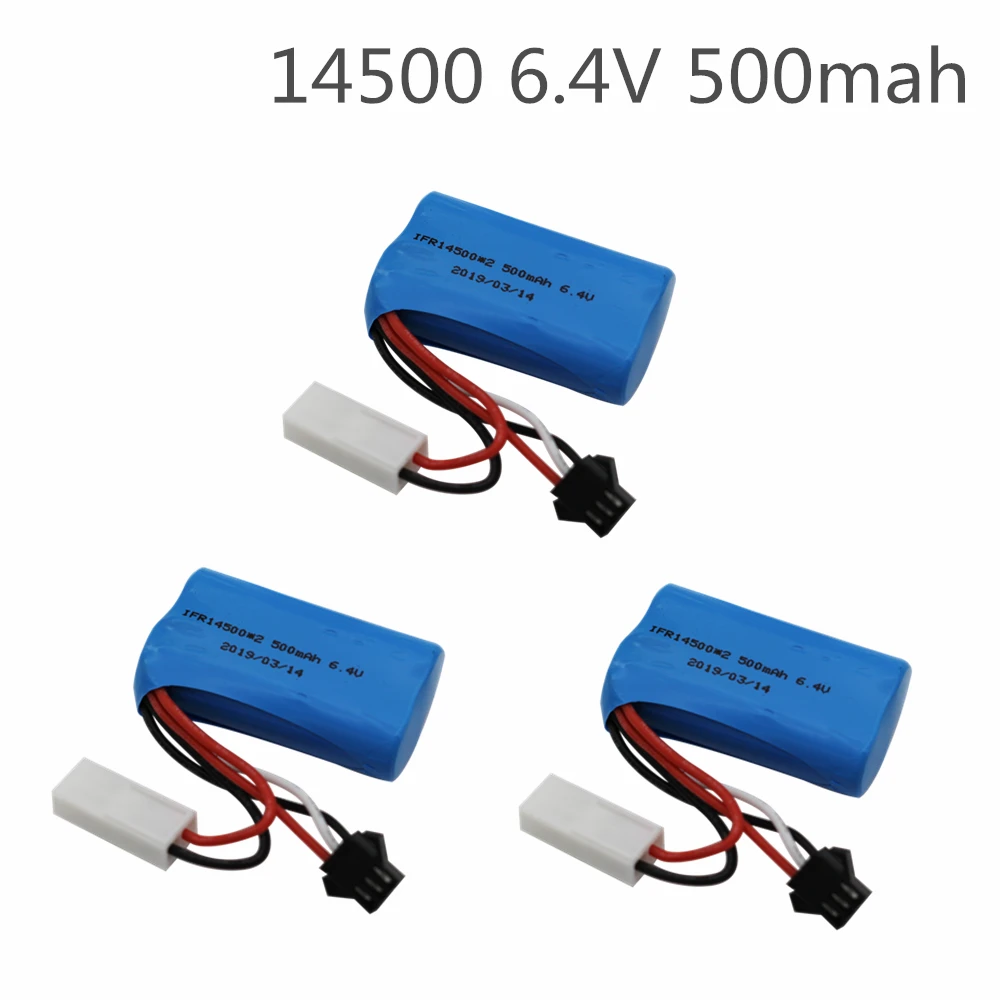 

3PCSA 6.4v 500mAh 14500 Li-ion Battery WLTOYS 18401/02 4 drive High speed climbing Offroad racing XQWR14 HBX 2098B RC Car