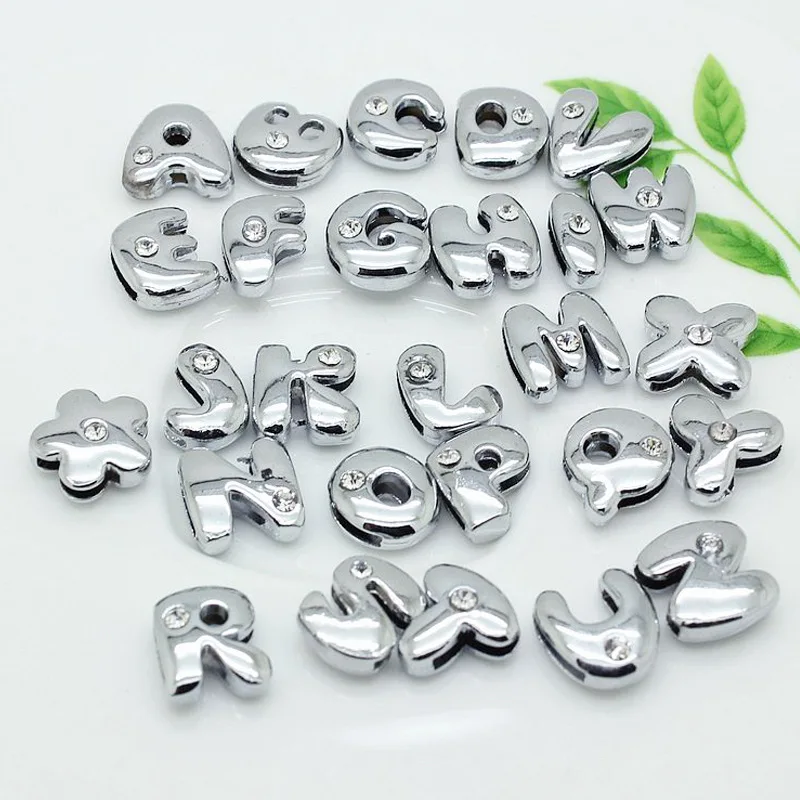 

130PCS 8MM One Crystal Slide Letters English Alphabet A-Z Fit Bracelet Wristband /Pet Name Collar Dog Collar wholesale