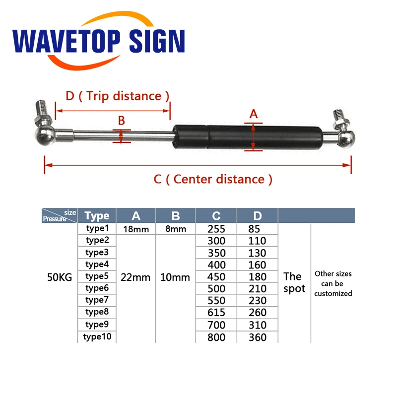 Hydraulic Rod 50KG 500N Flat Head Fixed Head Ball head