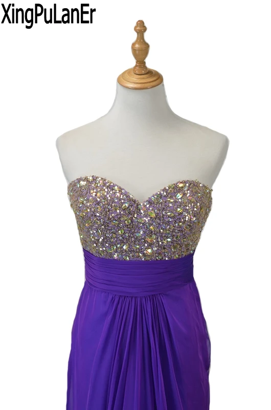 XingPuLanEr A Line Sweetheart Sleeveless Beaded Sequins Top Sexy Back Purple Chiffon Long Plus Size Custom Made Long Prom Dress