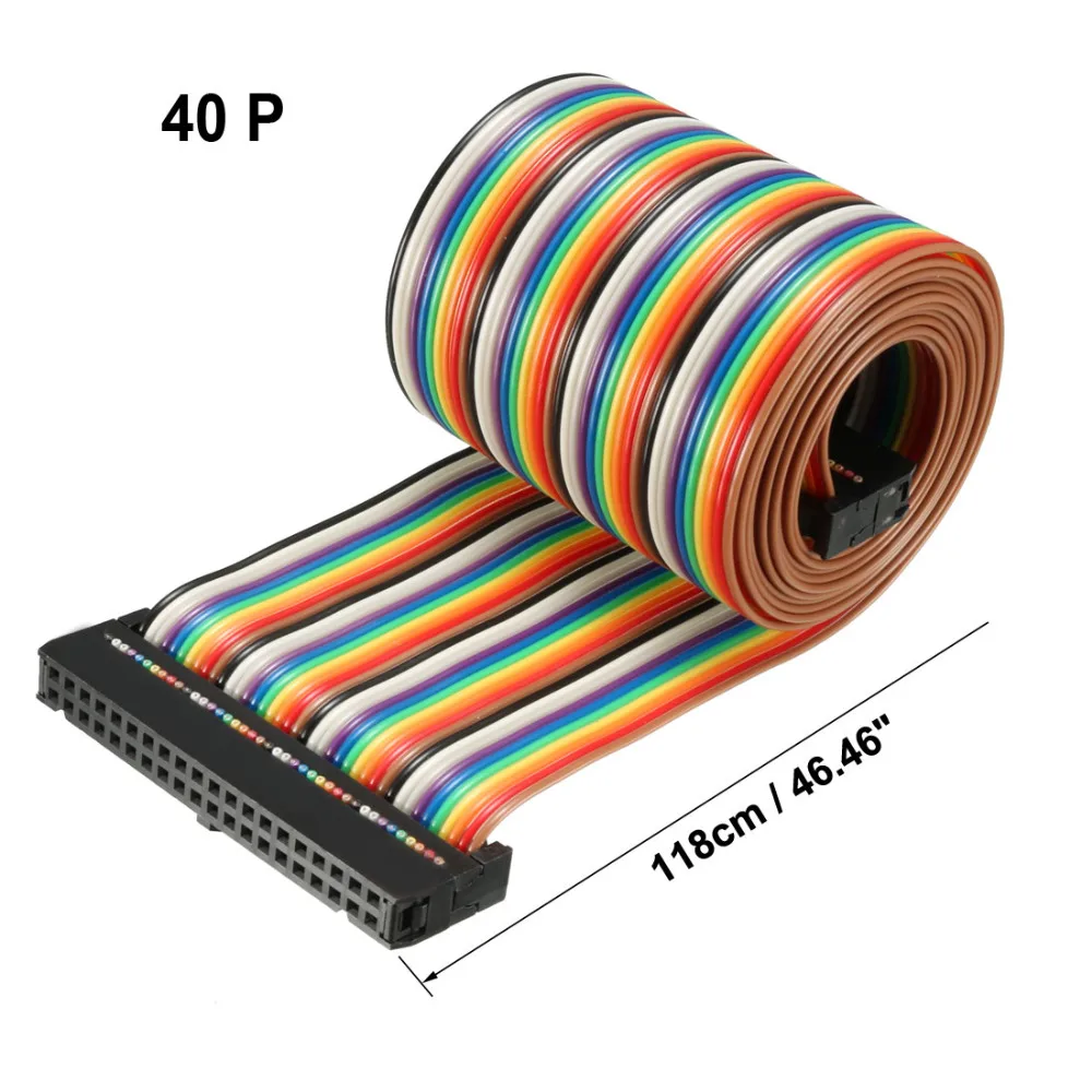 Uxcell IDC 40 Pins Gray/Rainbow 43/48/50/66/118/128cm Length 2.54mm Pitch Flat Flexible Ribbon Jumper Cable 1pcs With Box