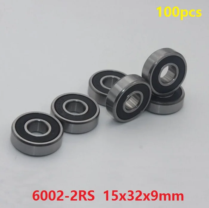 

100pcs/lot 6002RS 6002-2RS 6002 2RS RS 15*32*9mm Deep Groove Ball bearing double rubber sealed 15x32x9 mm