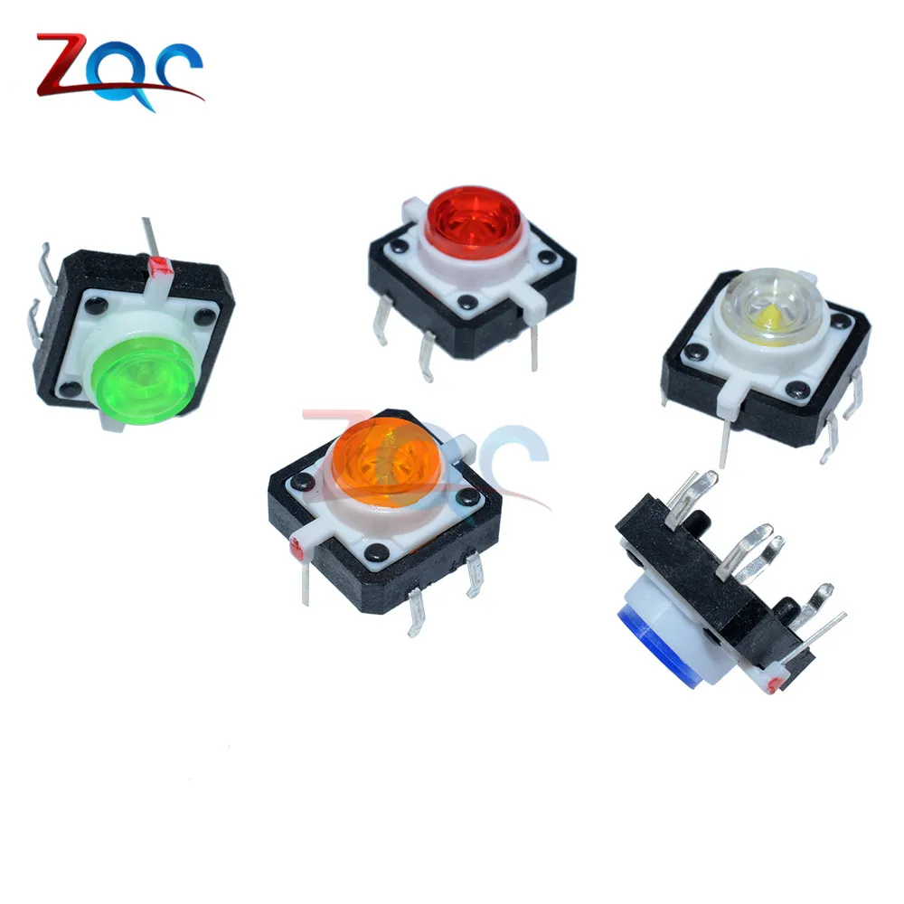 5PCS 12X12X7.3mm Tactile Push Button Switch Momentary Tact LED 5 Color Button Switch 12*12*7.3mm