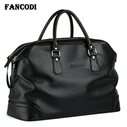 Sac de voyage en cuir véritable pour homme, sac à bagages, sac de sport, sac de nuit, sac de week-end lancé, sac à main fourre-tout, noir, mode 2021