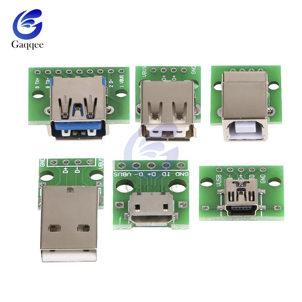 10pcs Mini Micro USB to DIP Adapter USB Male USB 2 3.0 Female Connector Interface to 2.54mm PCB Converter Adapter Breakout Board