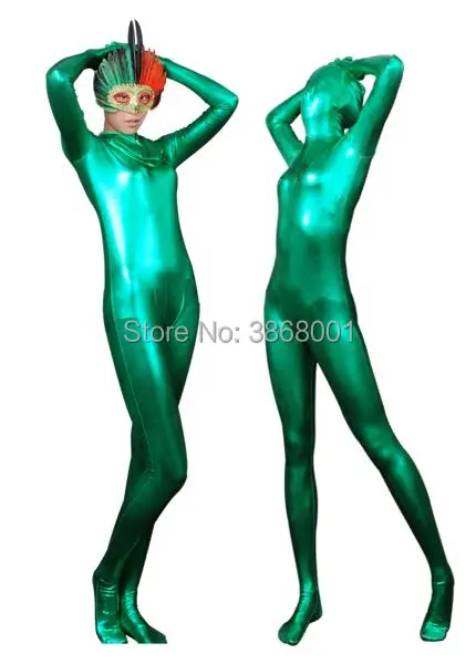 Sexy Fancy Dress Vrouwen Kostuum Shiny Full Body Rood Glanzend Metallic Zentai Pak Bodysuit Terug Rits