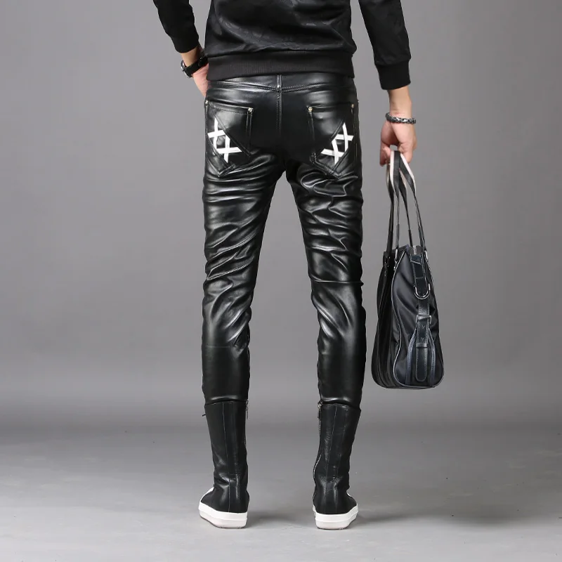 Hot New Male Pu Leather Pants Windproof Warm Winter Youth Students Men Korean Leather Pants Trend Tight Motorcycle Trousers