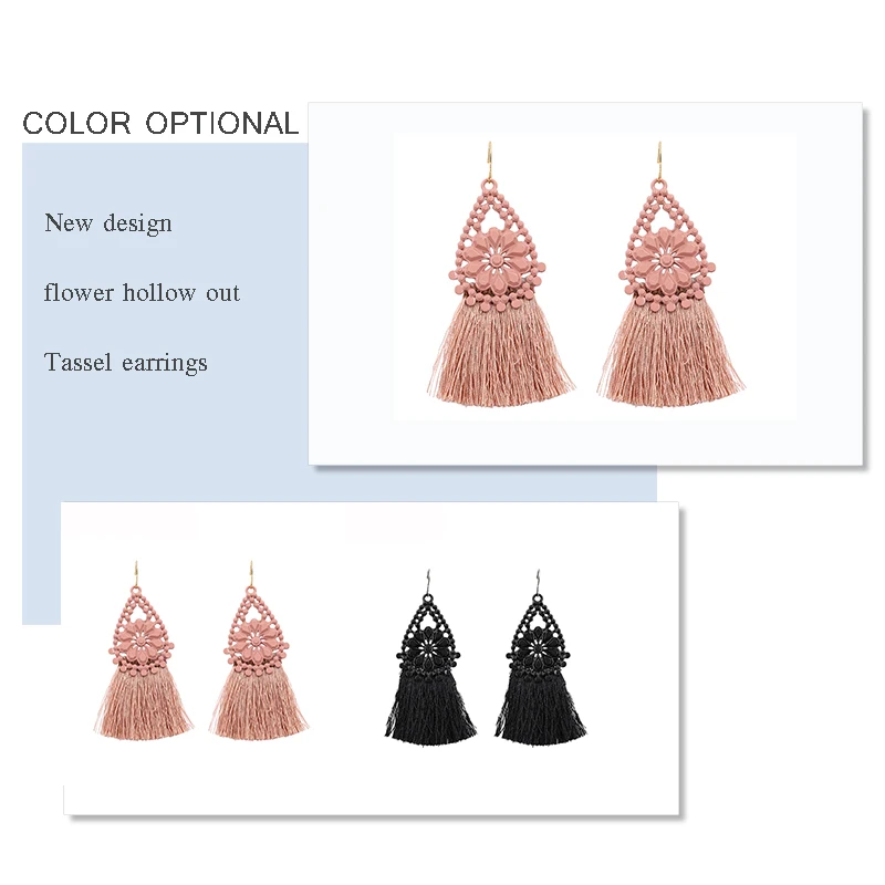 STRATHSPEY pink black Tassel Earrings For Women Boho Long Fringe Earring flower hollow earrings Fashion Jewelry 2019