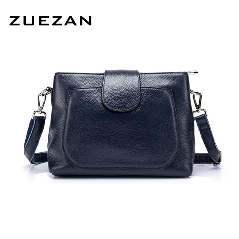 24*18*10cm, 2 Zipper Compartments, Women\'s Genuine Leather Messenger Crossbody Bag, Real Skin Female Shoulder Bag,A112