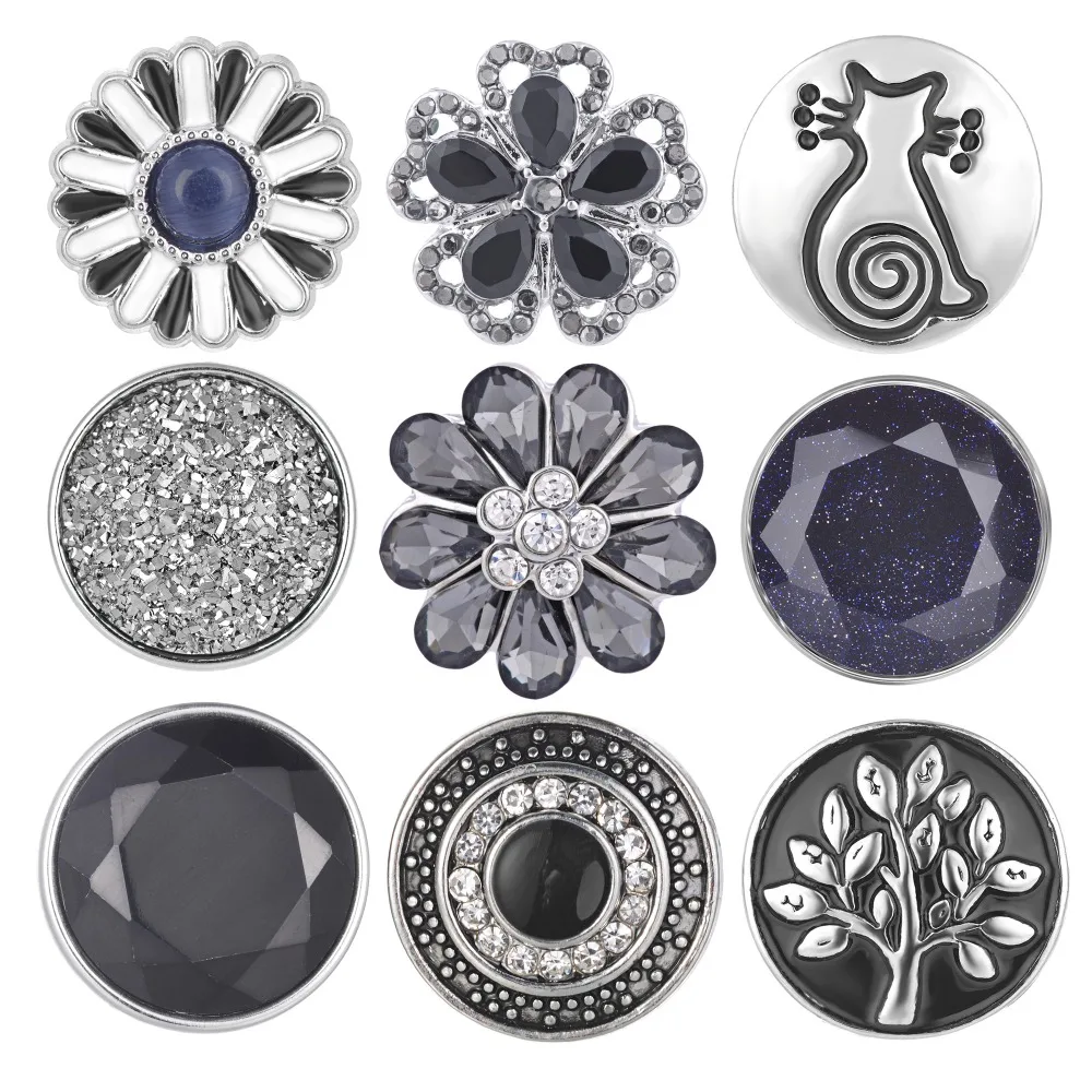 

10pcs Newest Styles Grey Series Snap buttons Mix Pack 18mm Ginger Snaps Snap Charms women Snap Jewelry VN-1984