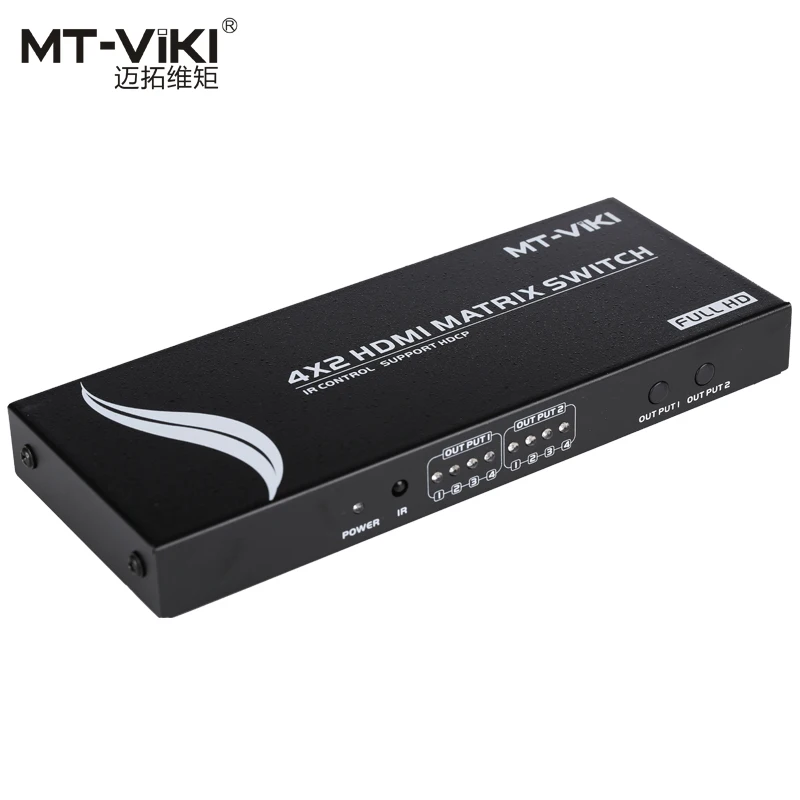 HDMI 4 in 2 out Matrix Splitter Switch Distributor Selector 1.4 4K 3D IR Remote Conrol with Stereo L/R Audio HD4x2