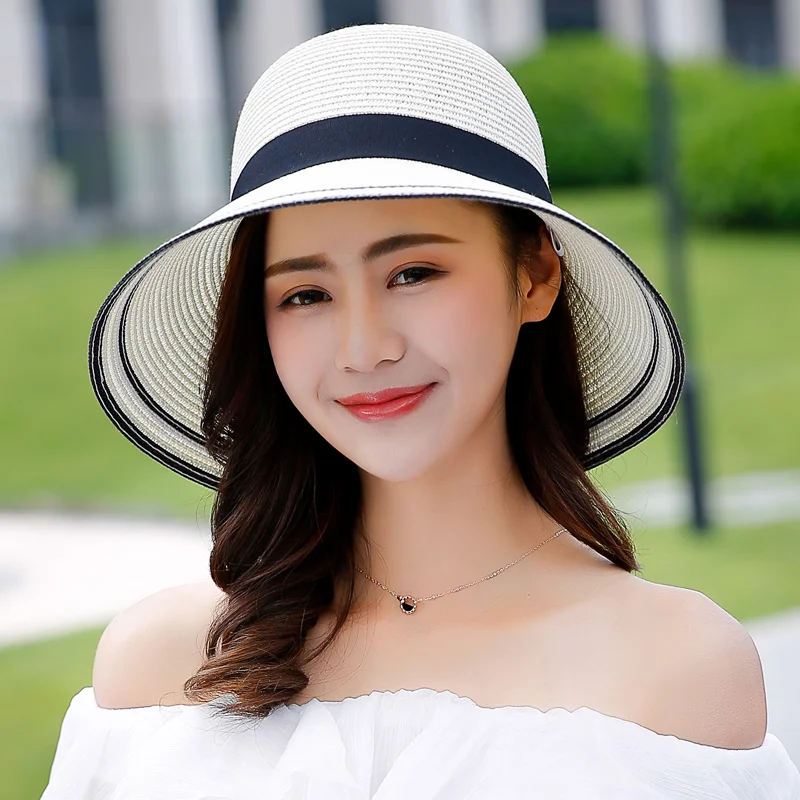 

Sun Cap Women Summer Beach Sunscreen Straw Visor Hat Female Sun Protection Leisure Hats Holiday Breathable Bowknot Caps H247