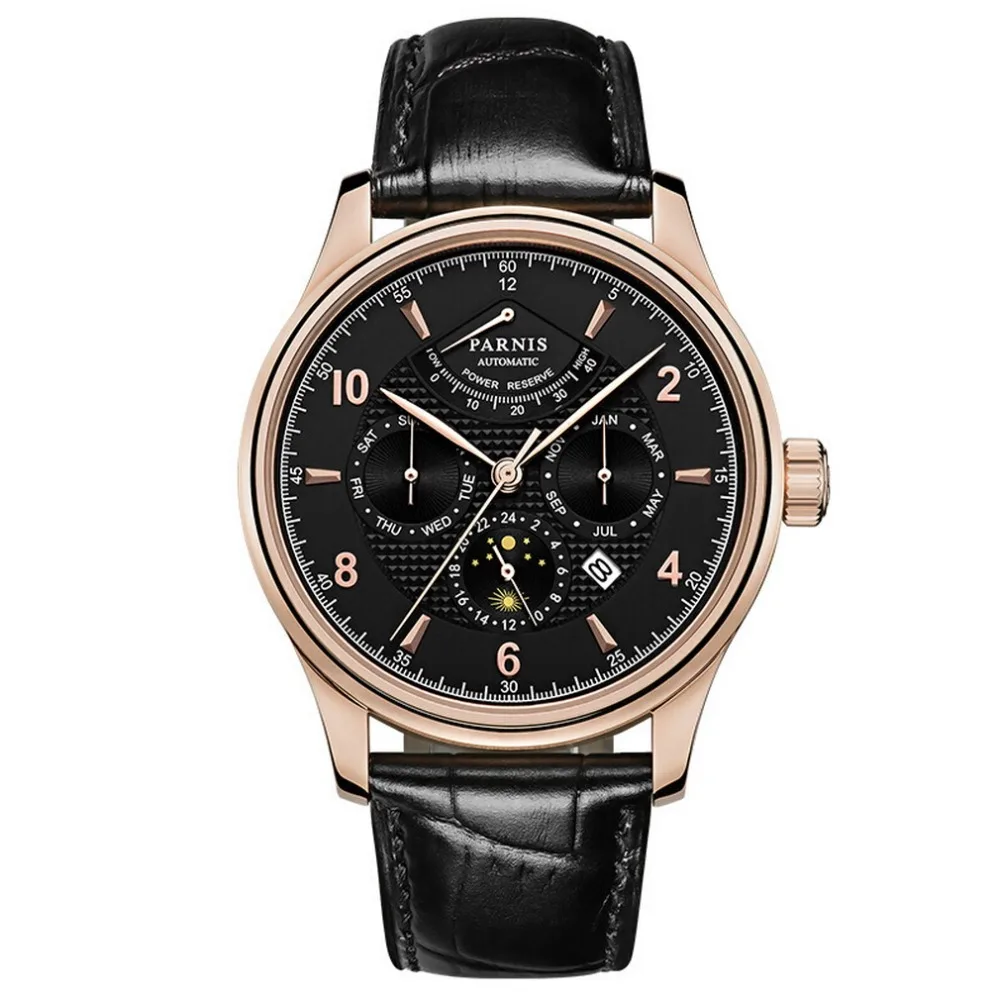 Parnis Pilot III Seriers Luminous Mens Leather Watchband  Fashion Automatic Mechanical Watch Wristwatch