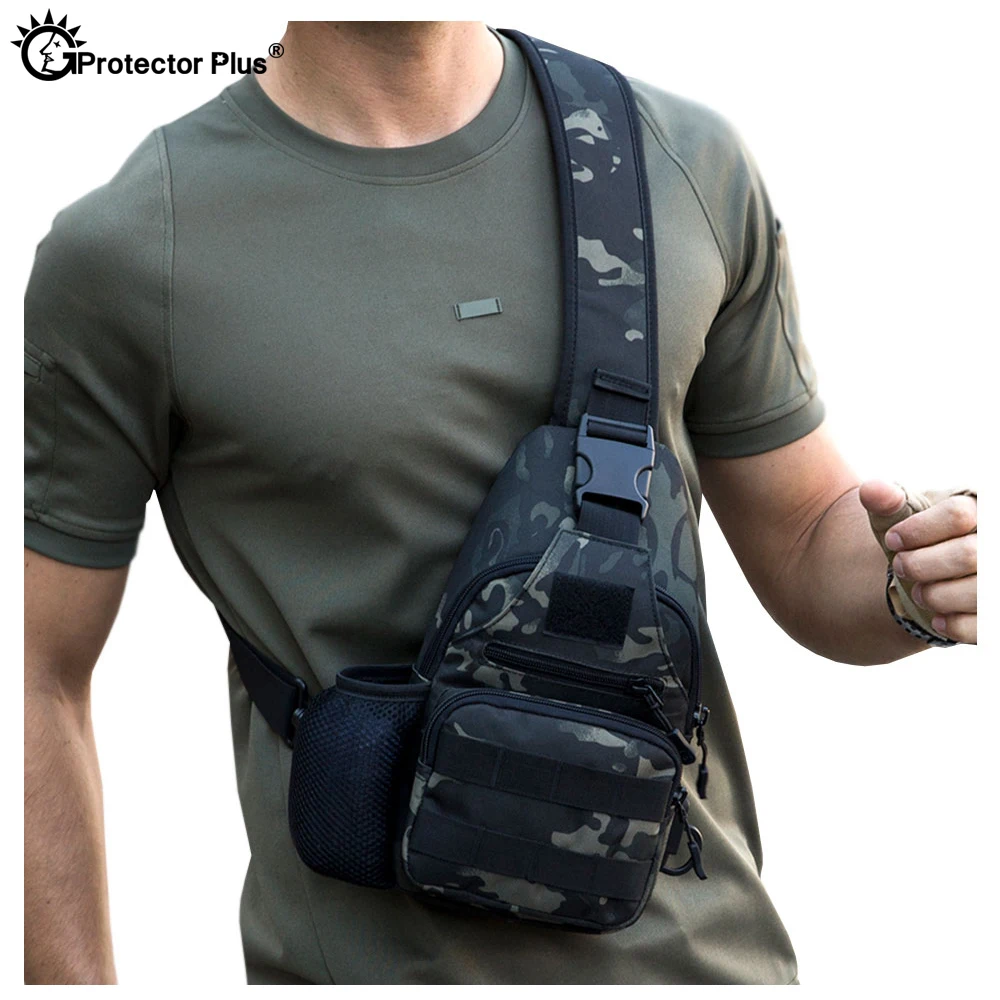 PROTECTOR PLUS Outdoor  Tactical USB Charging Chest bag Camouflage Men\'s Shoulder Crossbody Bag Travel Camping Cycling