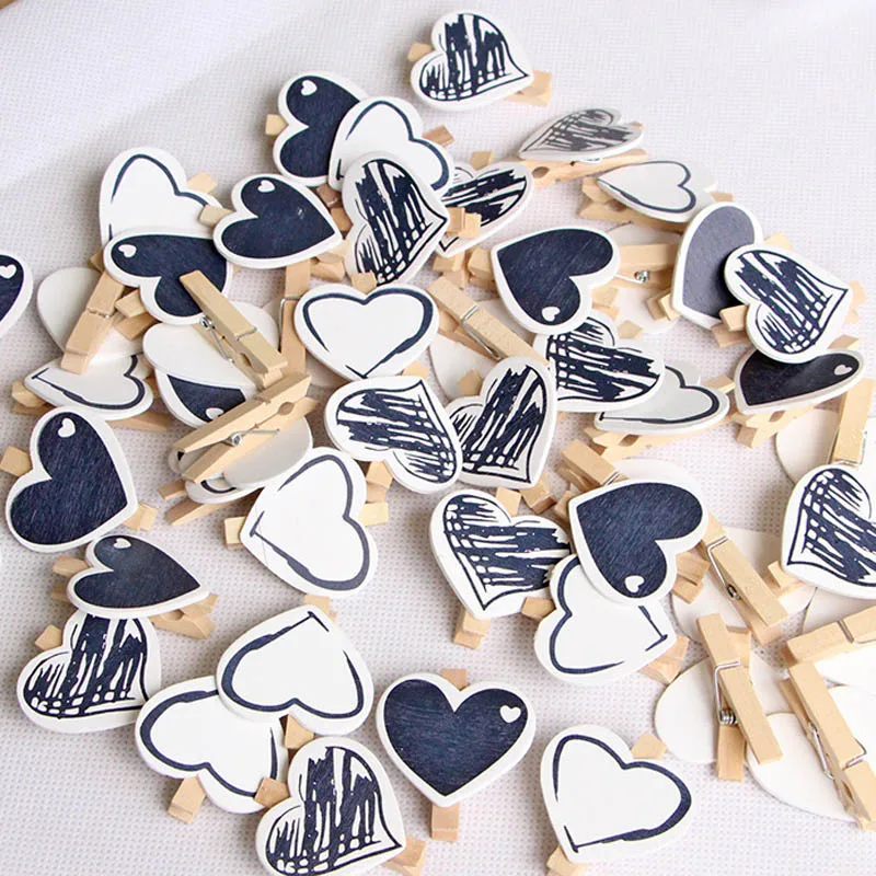 5pcs Heart 45x7mm DIY Black White Big Wood Clothes Pegs Clothespin Clips Office Party Decoration Accessories Photo Hanging Pegs