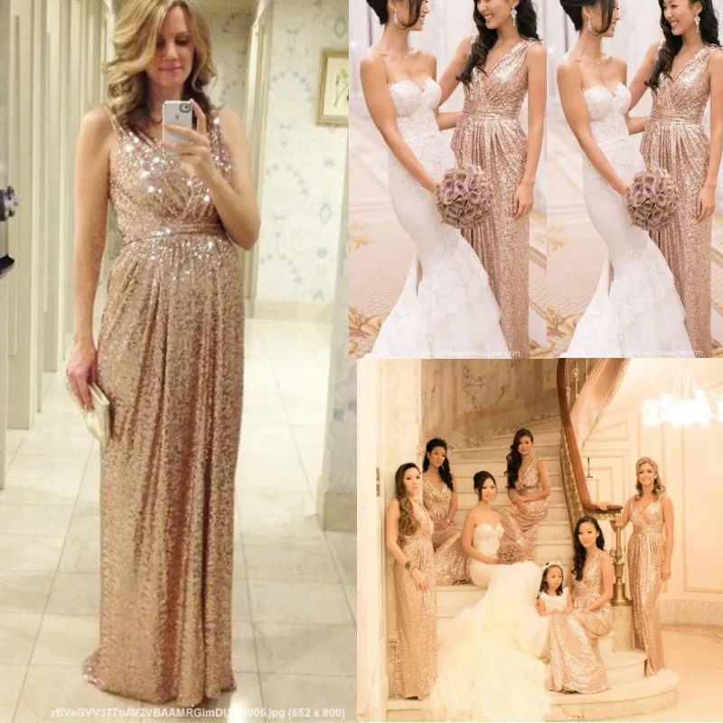 

Free shipping 2021 fashion style sequined deep V-neck bride and bridesmaid dresses to glittering large size can be custom Size