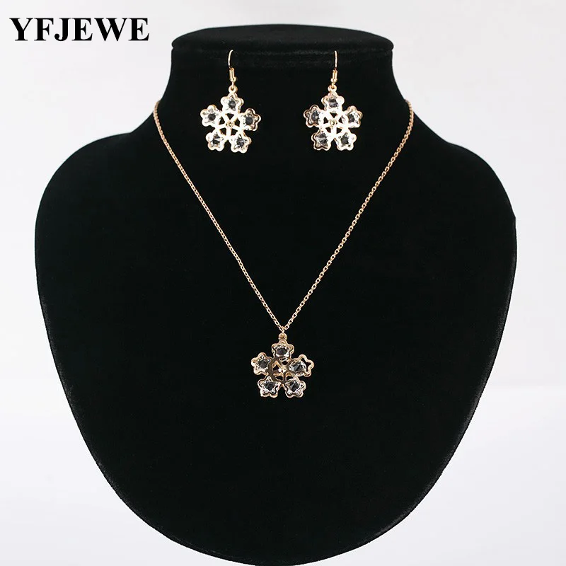 YFJEWE 2018 Top Fashion Women Classic Snowflake Necklaces Earrings Sets Charm Crystal Elegant Bridal Wedding Jewelry Sets N171