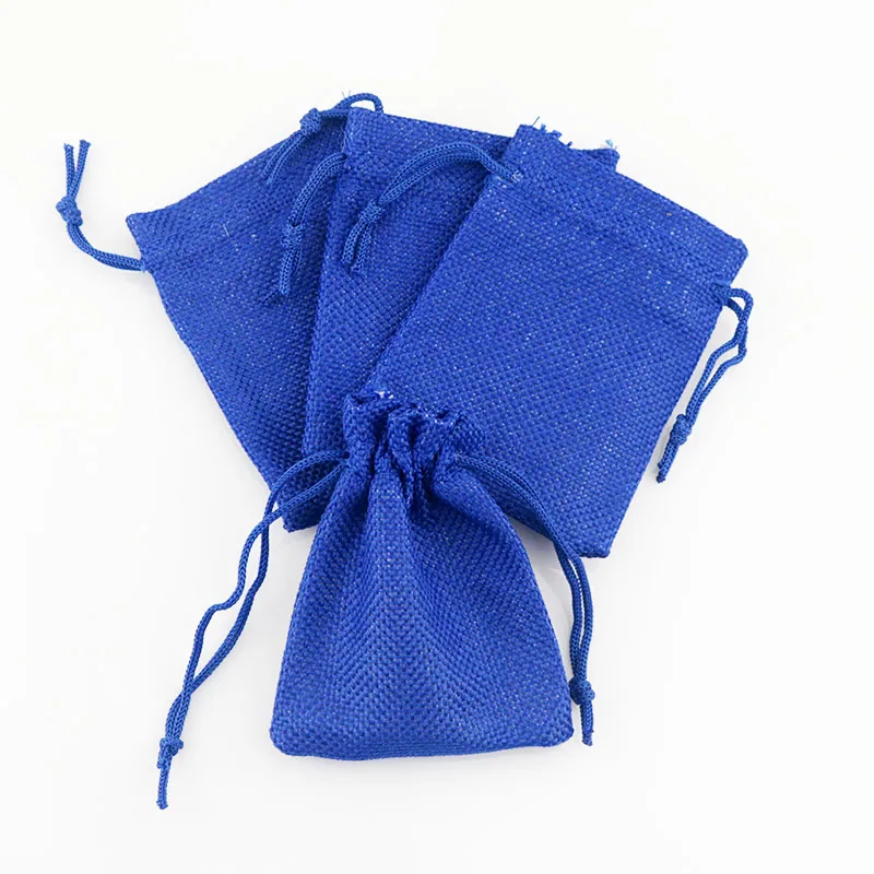 10pcs/lot 7*9cm Royal Blue Jute Bag Small Drawstring burlap Gift bags Cute Candy Charms Jewelry Packaging Bags for Storage