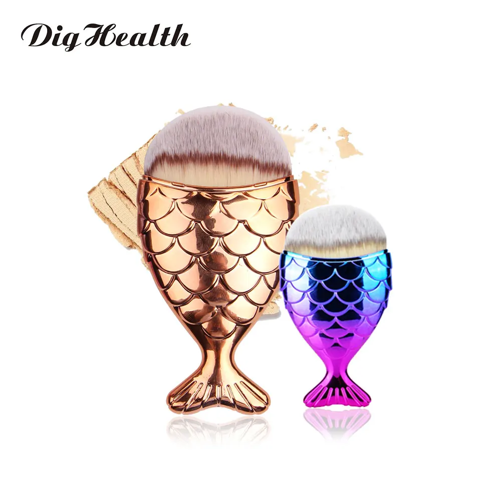 Dighealth Mermaid Makeup Brushes Rose Gold Fish Scales Powder Foundation Make Up Brush Plastic Handle Fishtail Cosmetic Brush