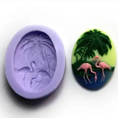 Coconut Tree Flamingos silicone fandont mold Flamingos Silica gel moulds bird  Chocolate molds bird candy mould silicone molds