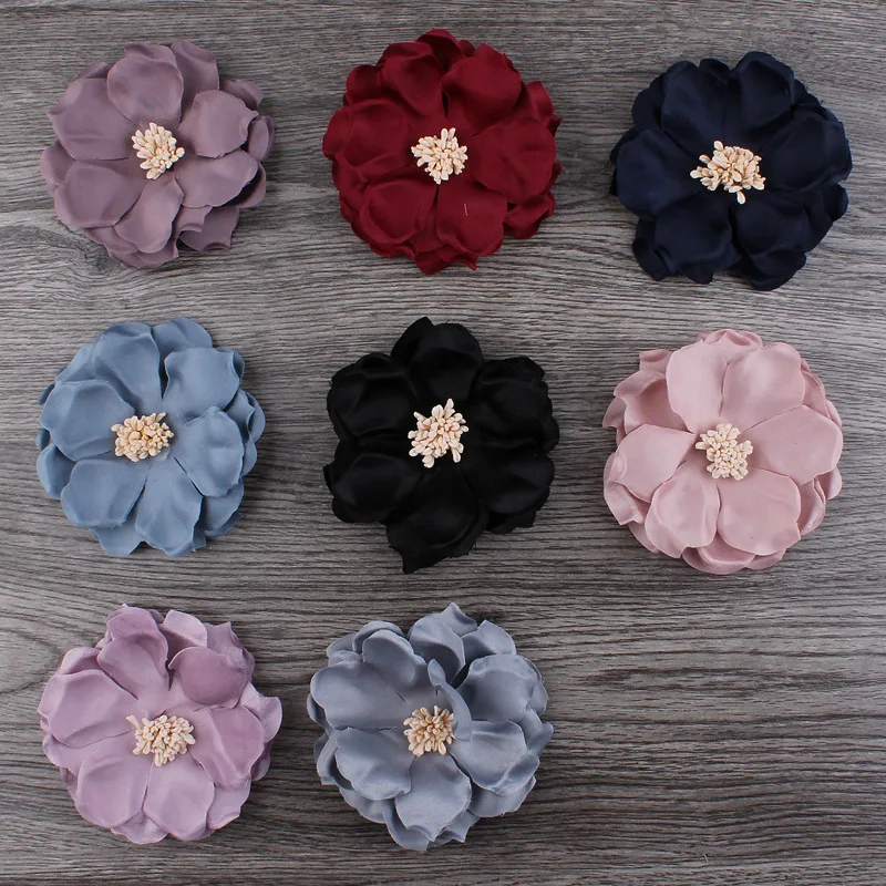 120pcs/lot 8cm 8colors Hair Clips Korean Cloth Felt Flower For Kids Girls Hair Accessories Handmade Fabric Flowers For Headbands