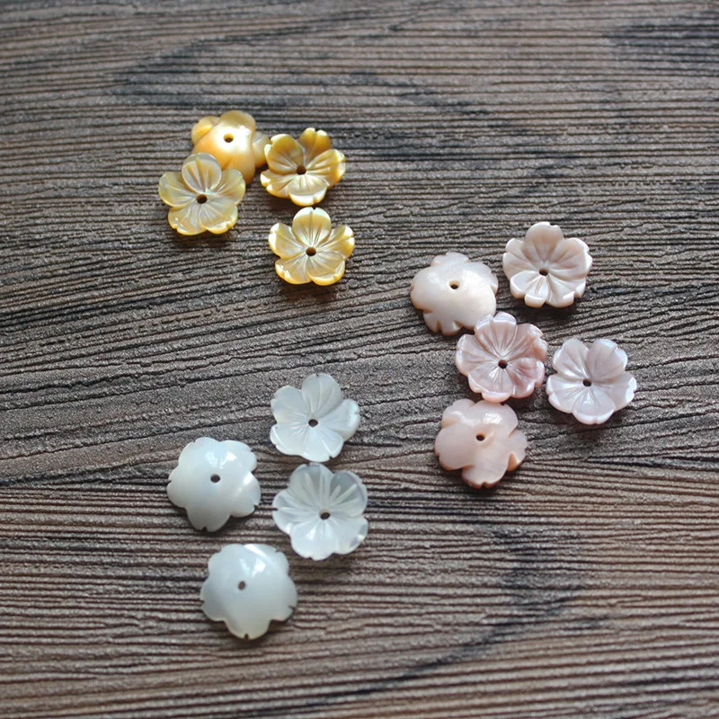 FishPeach 10Pcs/lot 8-10MM White Natural Mother Pearl Flower Seashell Stone Shell Beads For Women Diy Jewelry Accessories Making