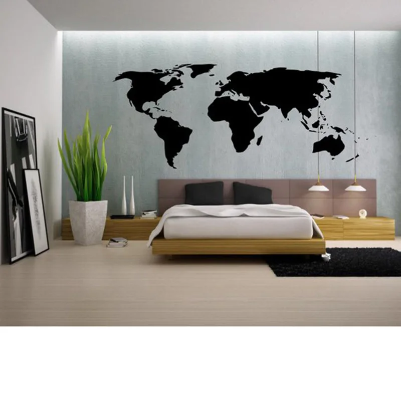 Large World Map Wall Decal Outline World Map Sticker Home Bedroom Living Room Decor Removable Adhesive Vinyl Wall Mural C45